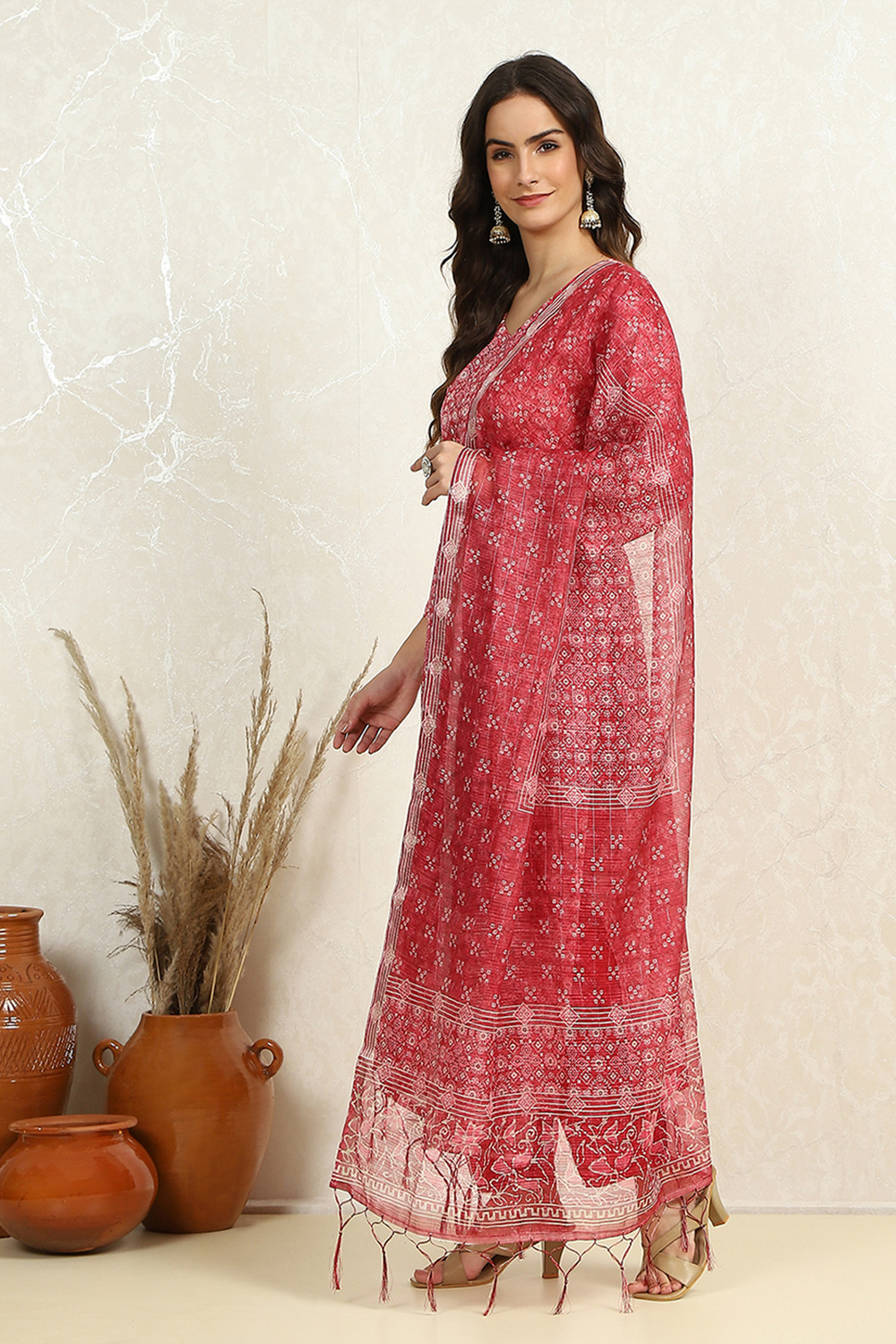 Pink Cotton Floral Printed Unstitched Suit Set image number 4