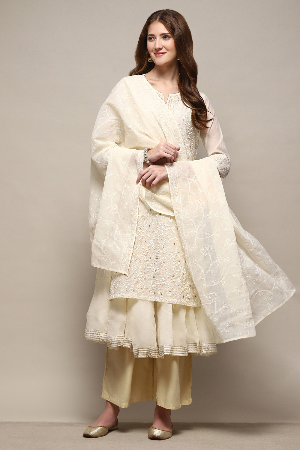 White Cotton Embroidered Lightweight Dupatta image number 2