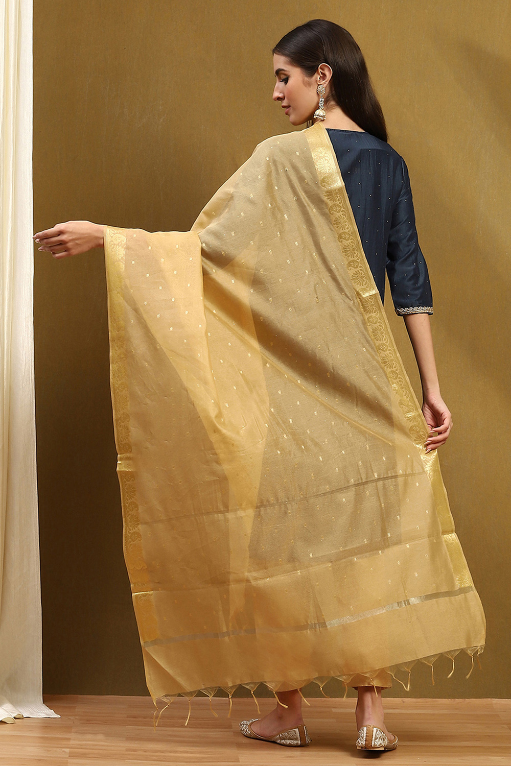 Beige Poly Silk Dupatta image number 3