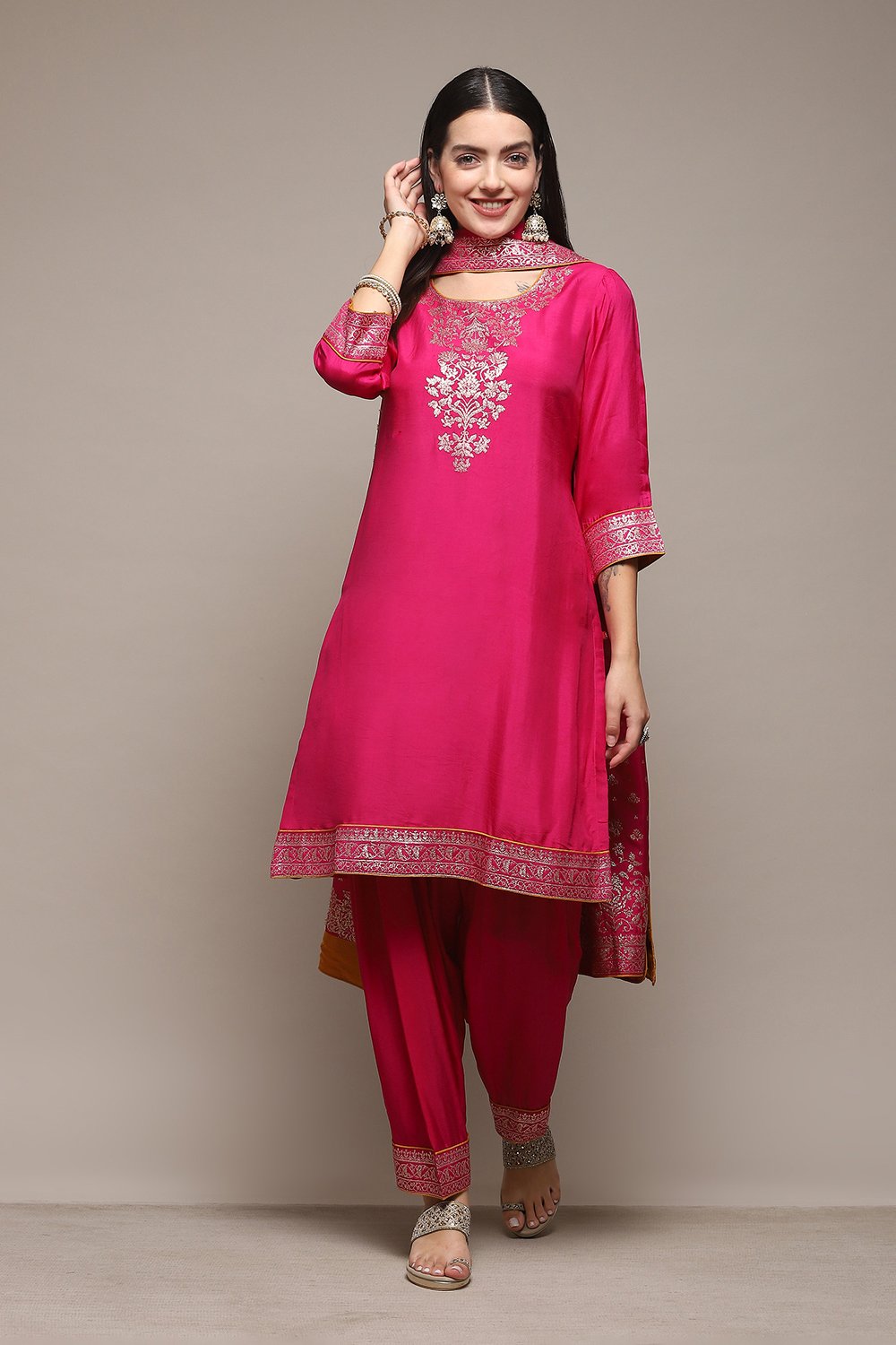 Fuchsia Viscose Straight Kurta Salwar Suit Set image number 7