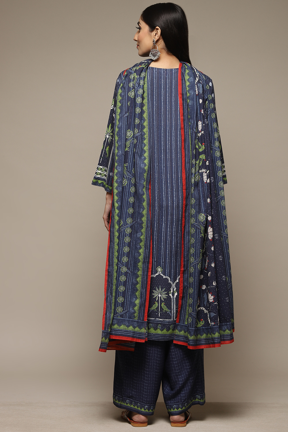 Indigo & Green Rayon Straight Kurta Palazzo Suit Set image number 4