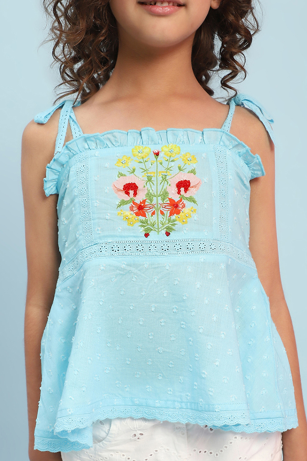 Sky Blue Cotton A-Line Top image number 1