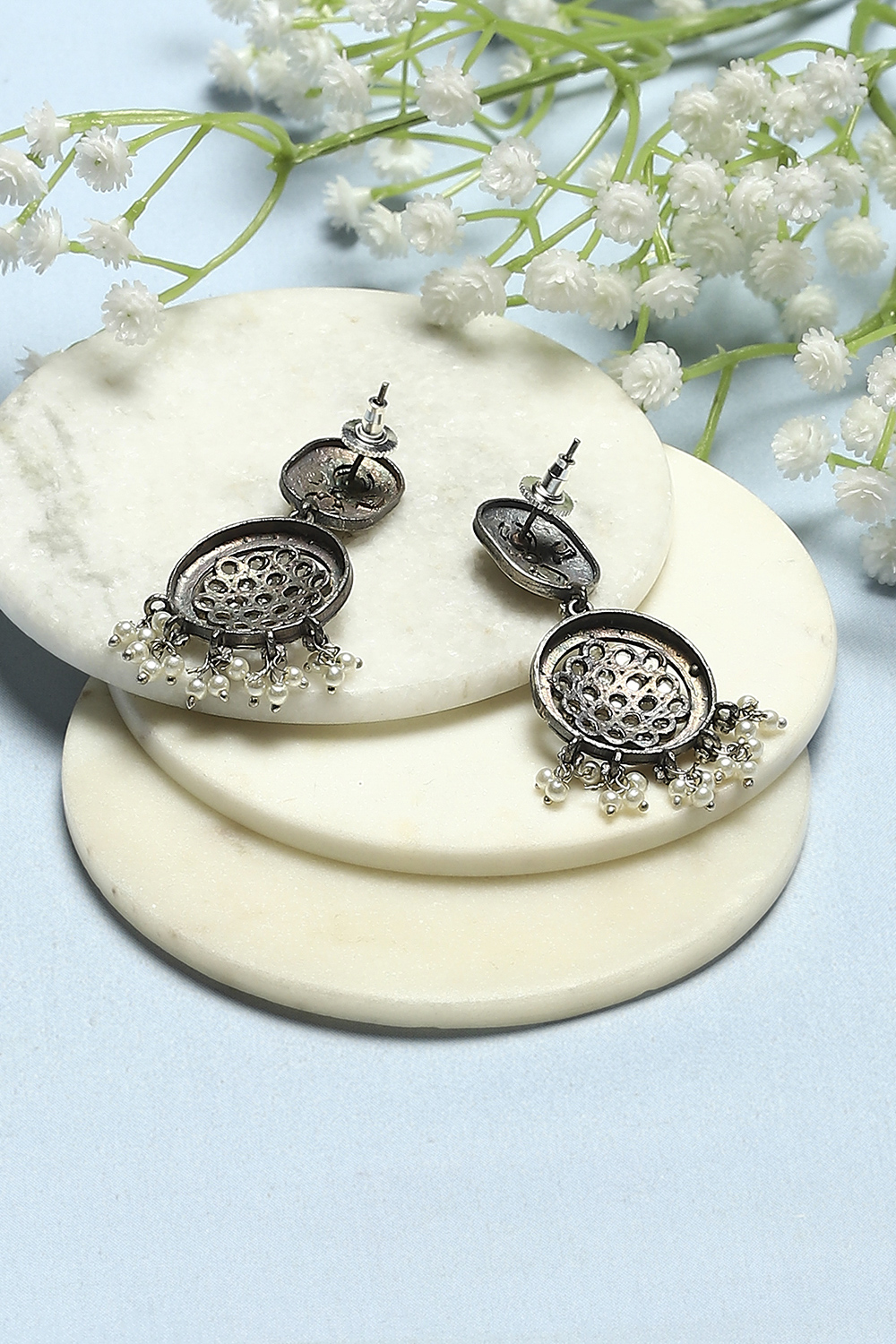 White Stone Studded Oxidised Danglers image number 2