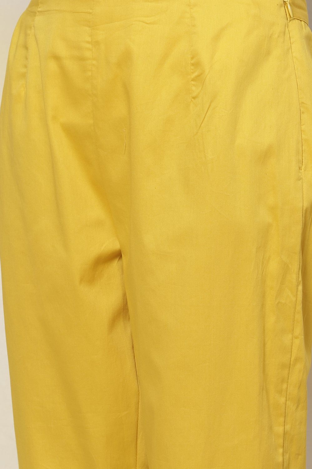 Yellow Cotton Straight Kurta Slim Pant Suit Set image number 2