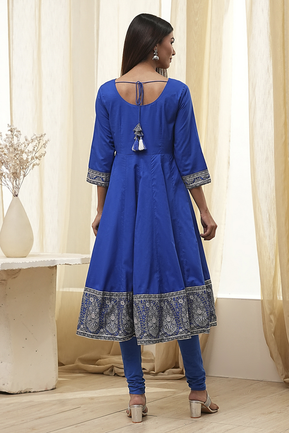 Blue Cotton Embroidered Anarkali Suit Set image number 4