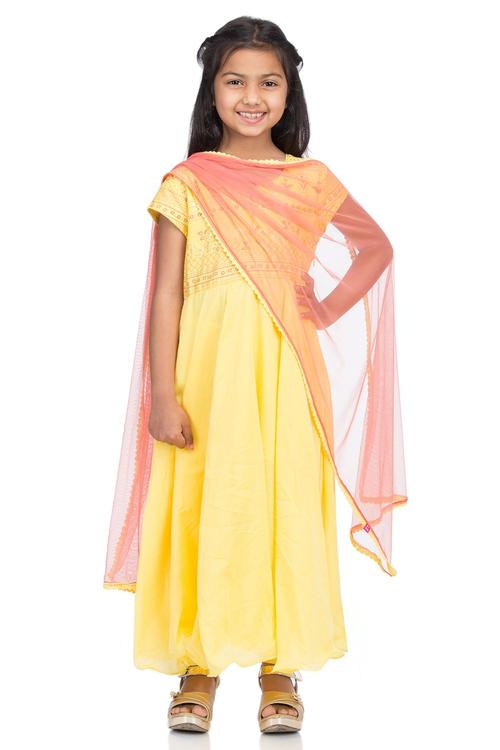 Yellow Cotton Anarkali Suit image number 0