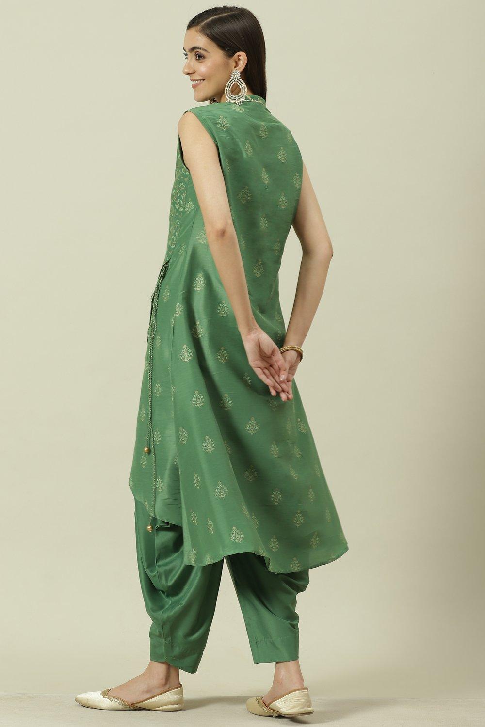 Green Printed Straight Kurta Dhoti Salwar Suit Set image number 4