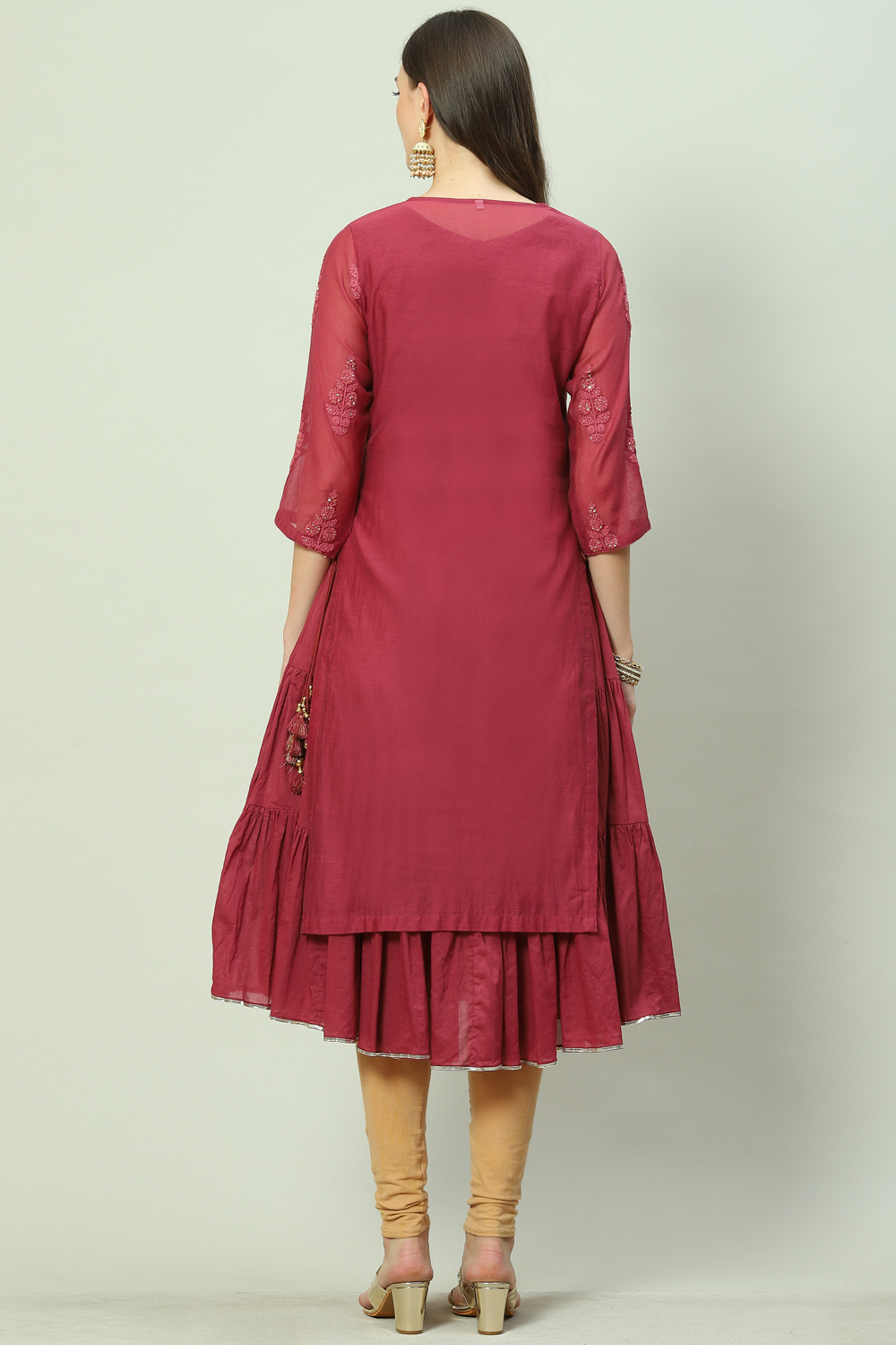 Plum Art Silk Straight Embroidered Kurta image number 4