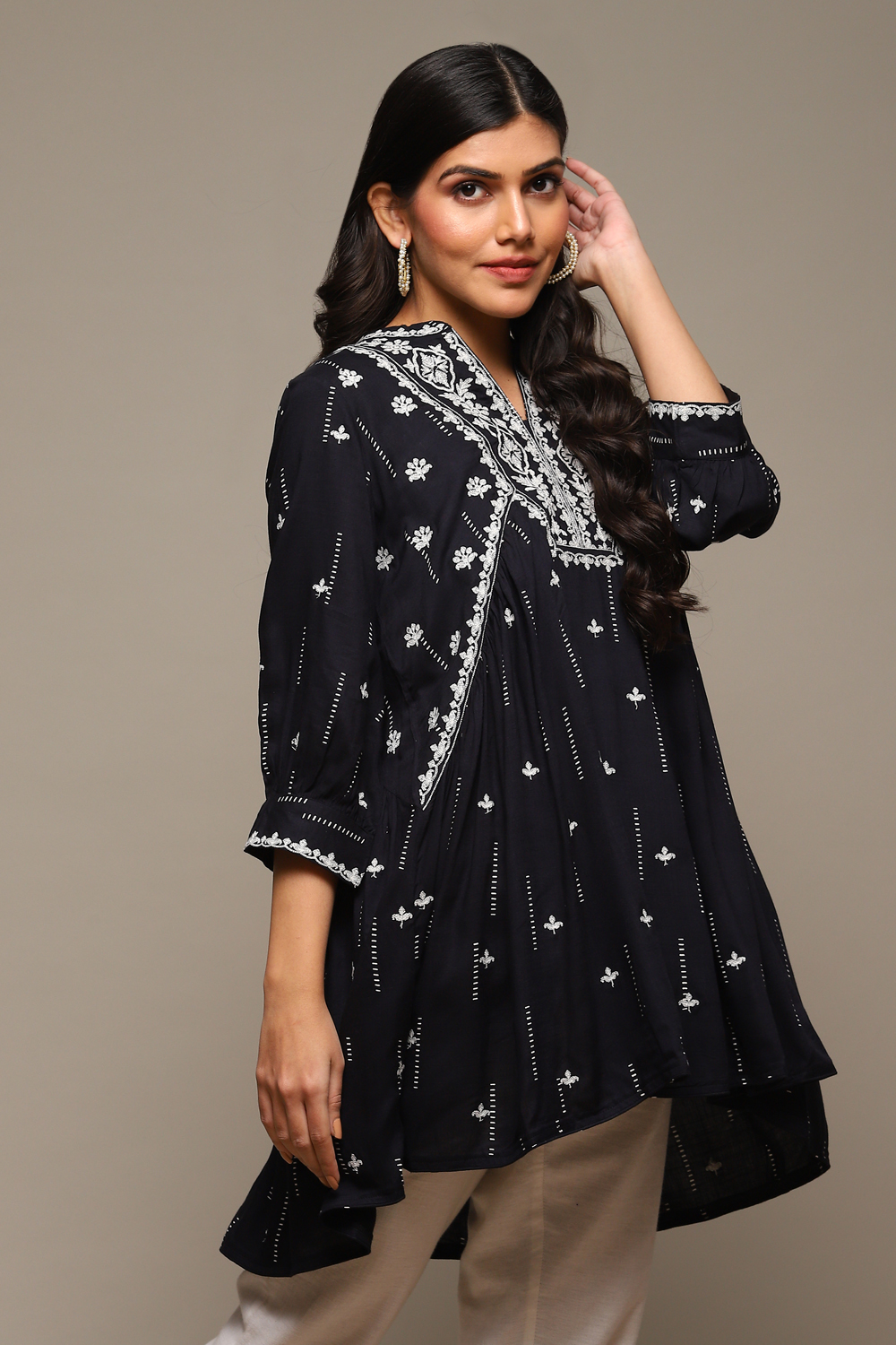 Black Rayon printed kurti 