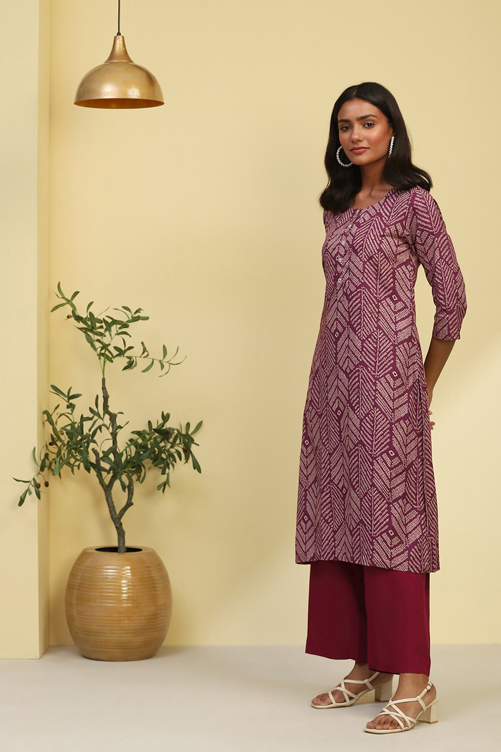 Purple Cotton Straight Kurta image number 3