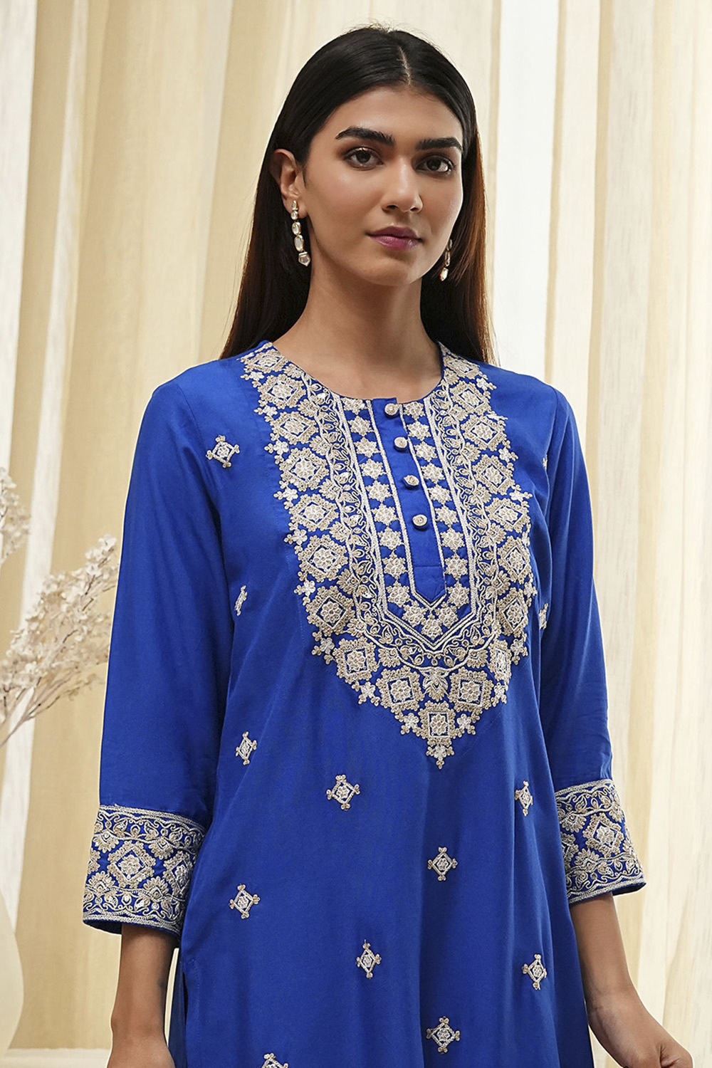 Blue Viscose Rayon Straight Suit Set image number 1