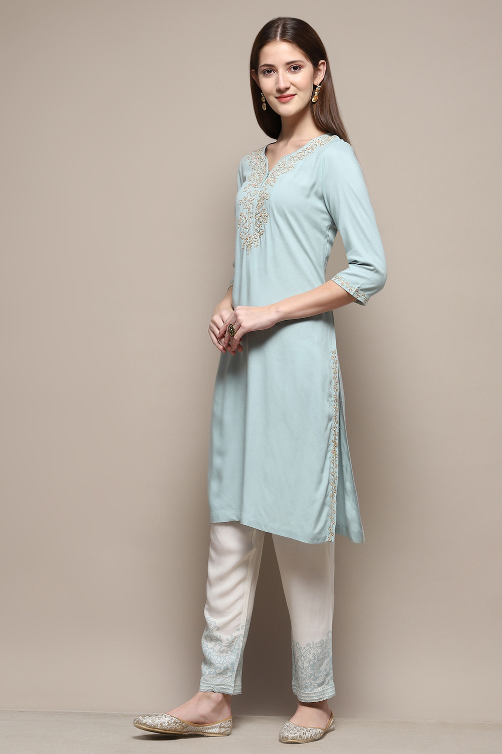 Brown Rayon Straight Kurta Pants Suit Set image number 3