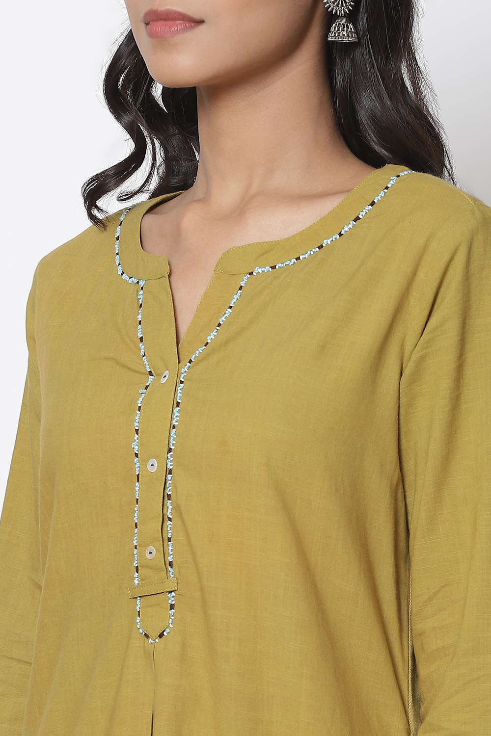 Olive Green Viscose Straight Kurta Palazzo Suit Set image number 1