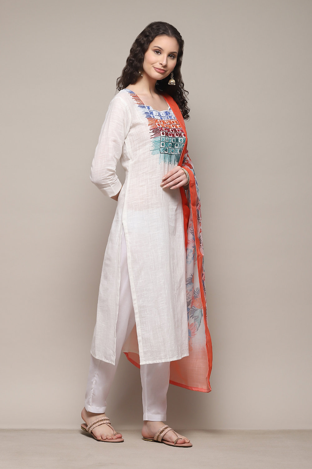 White Cotton Woven Unstitched Suit Set image number 5