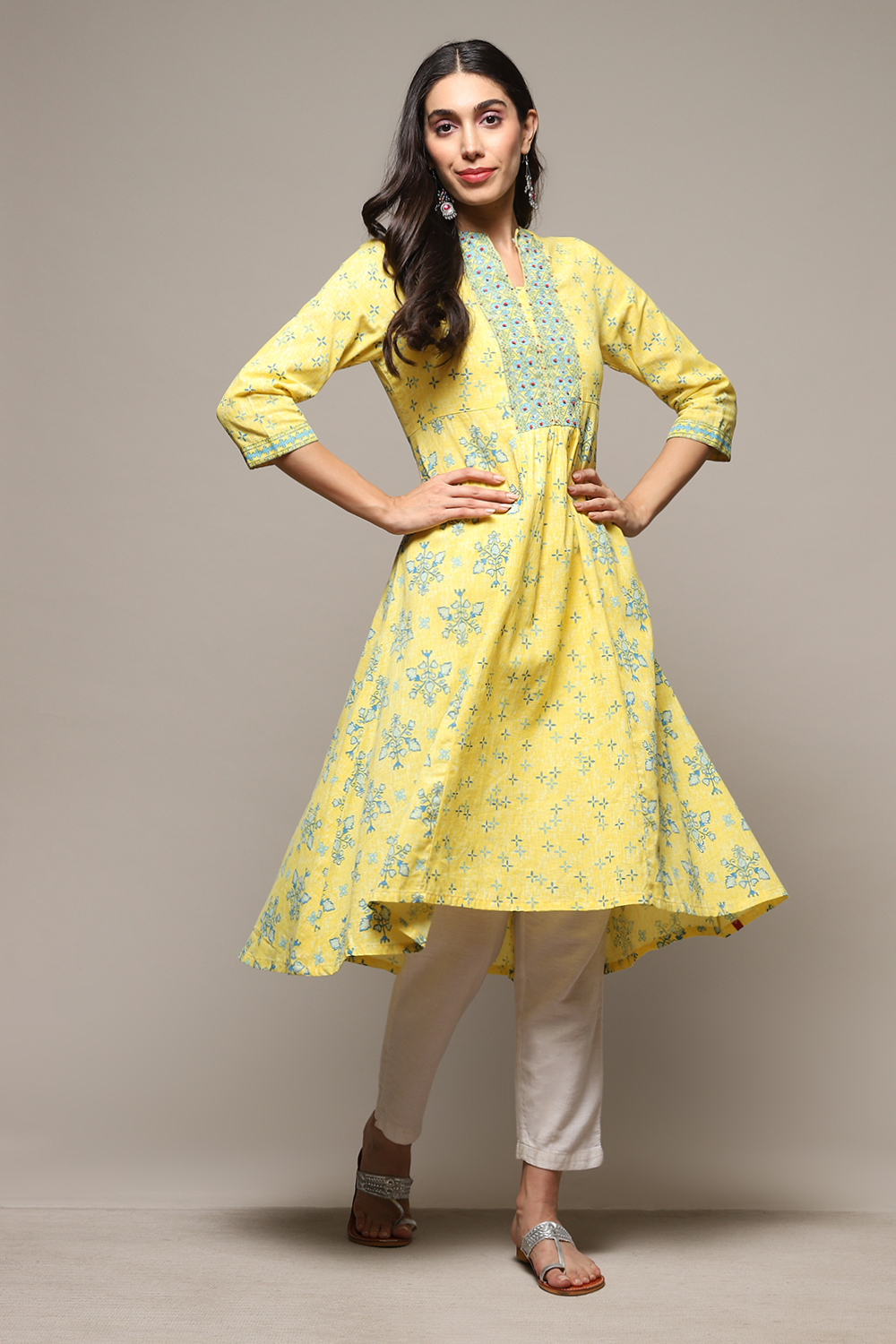 Marine Blue Cotton Blend A-Line Printed Kurta image number 0