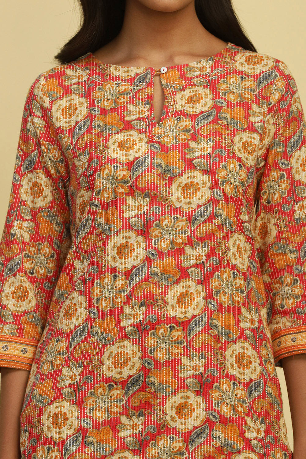 Pink Cotton Floral Printed Straight Kurta image number 1