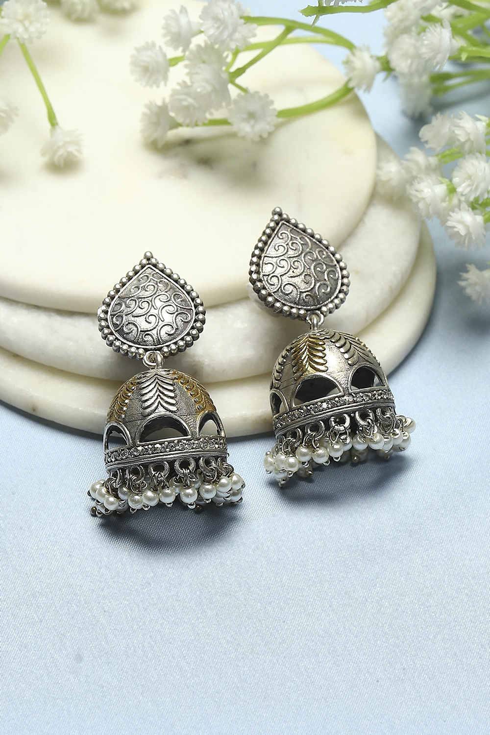 Gold-Toned Oxidised Lightweight Jhumkas image number 0