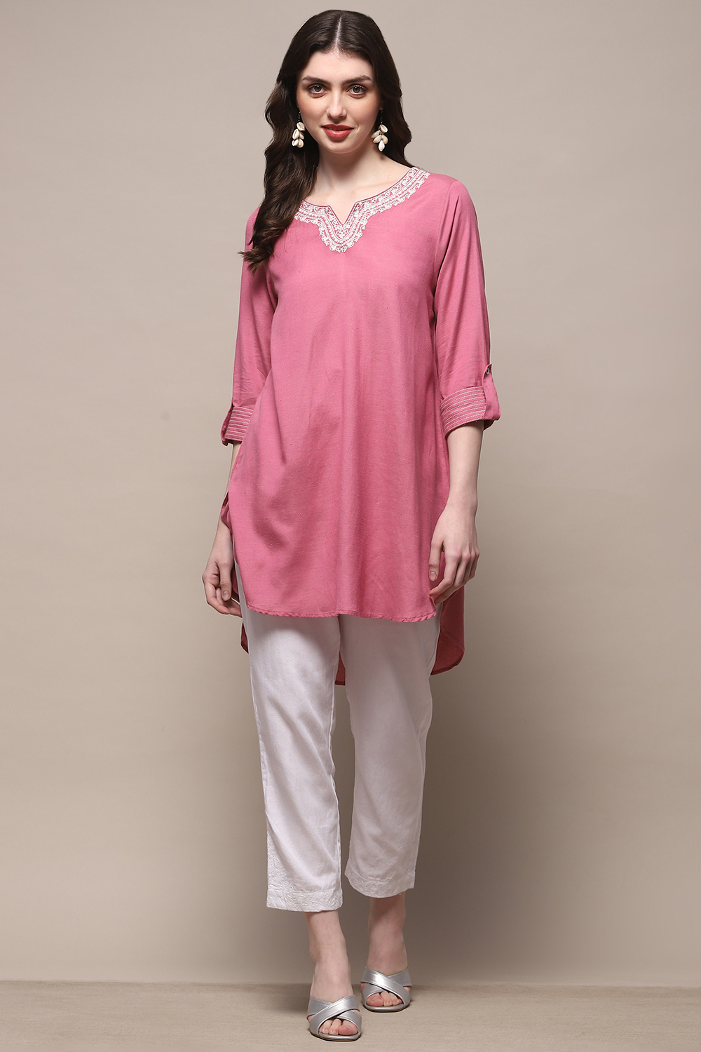 Pink Rayon Straight Kurti image number 0