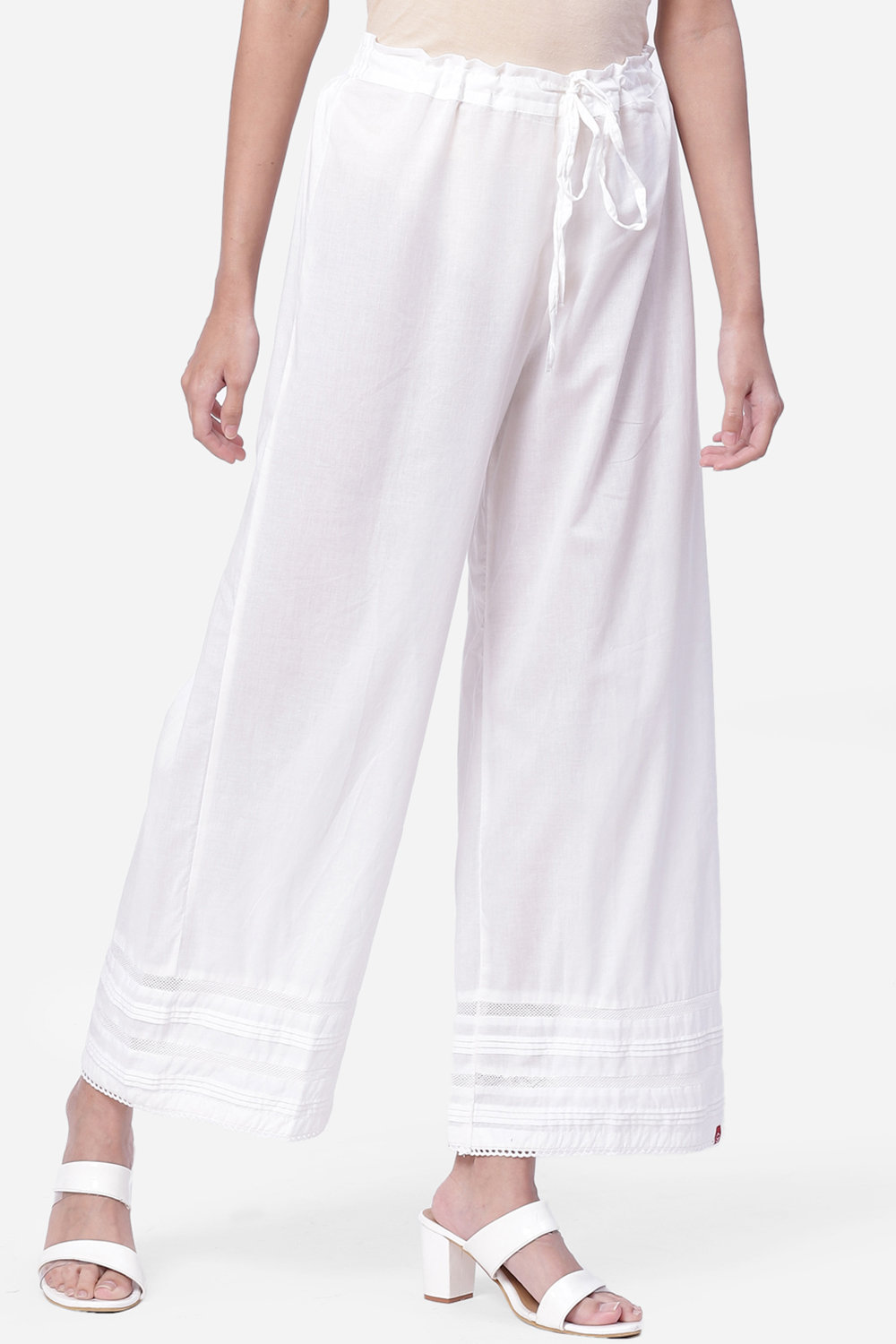 White Cotton Straight Palazzos image number 3