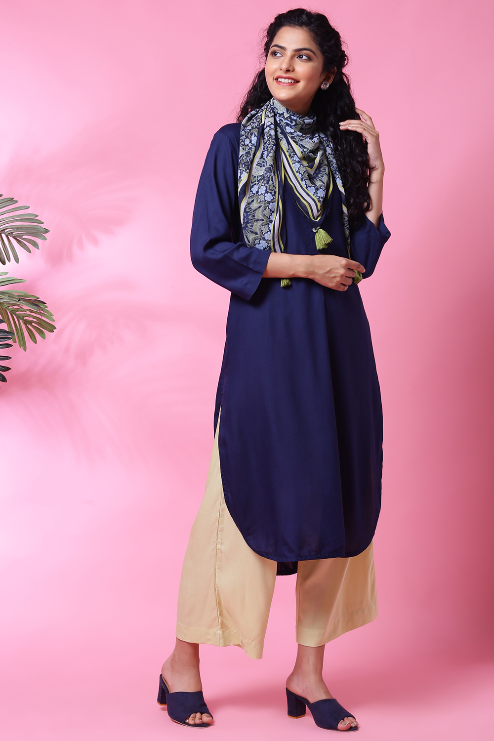 Navy Rayon Straight Kurta Palazzo Suit Set image number 4