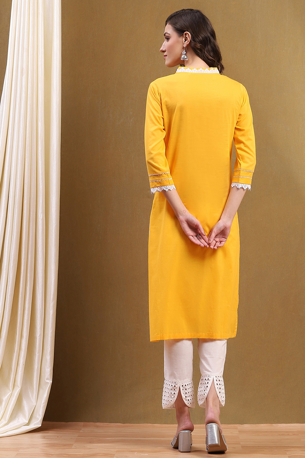 Pink Cotton Solid Regular Fit Straight Kurta image number 3