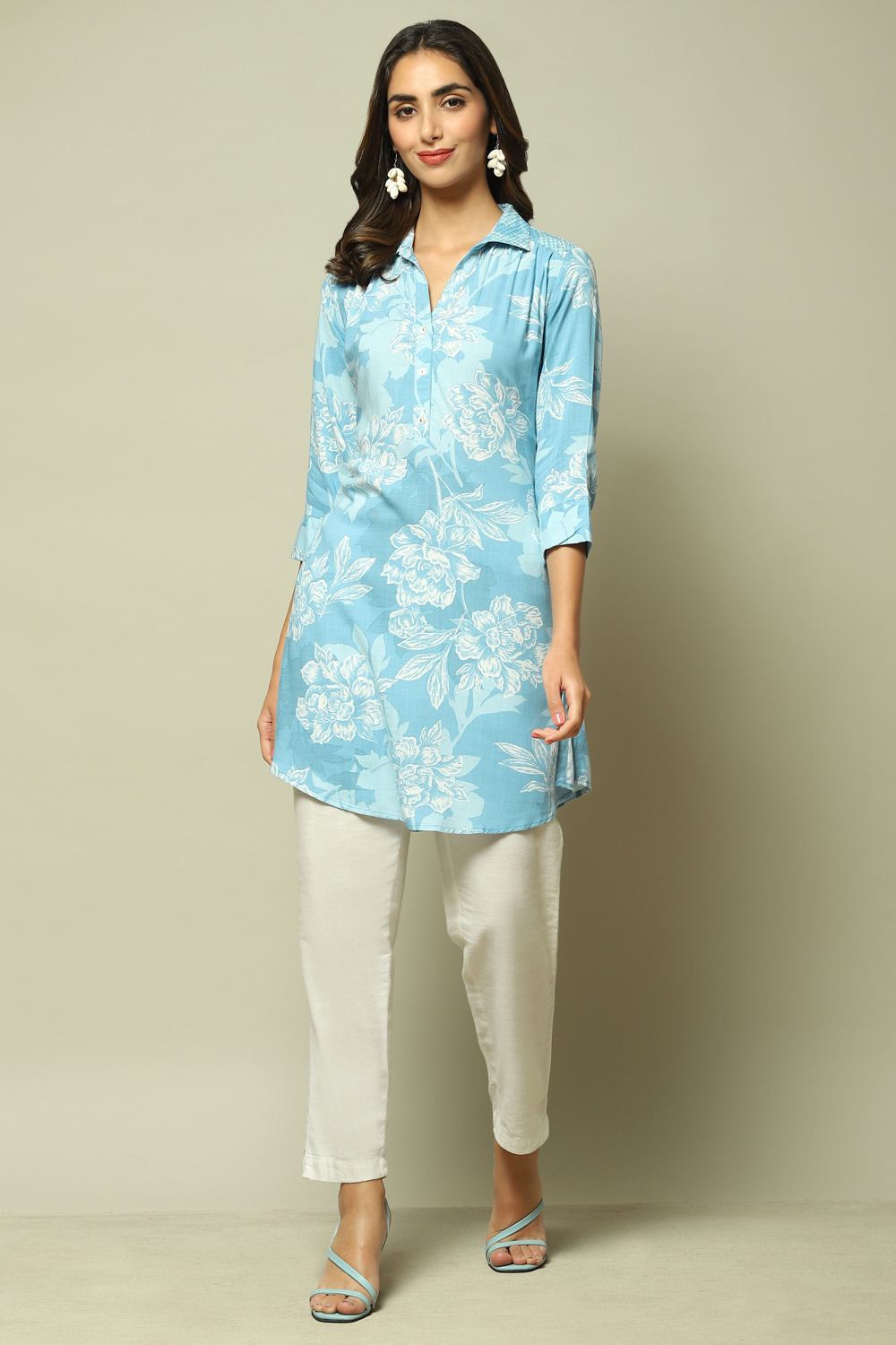 Teal LIVA Printed Shirt image number 1