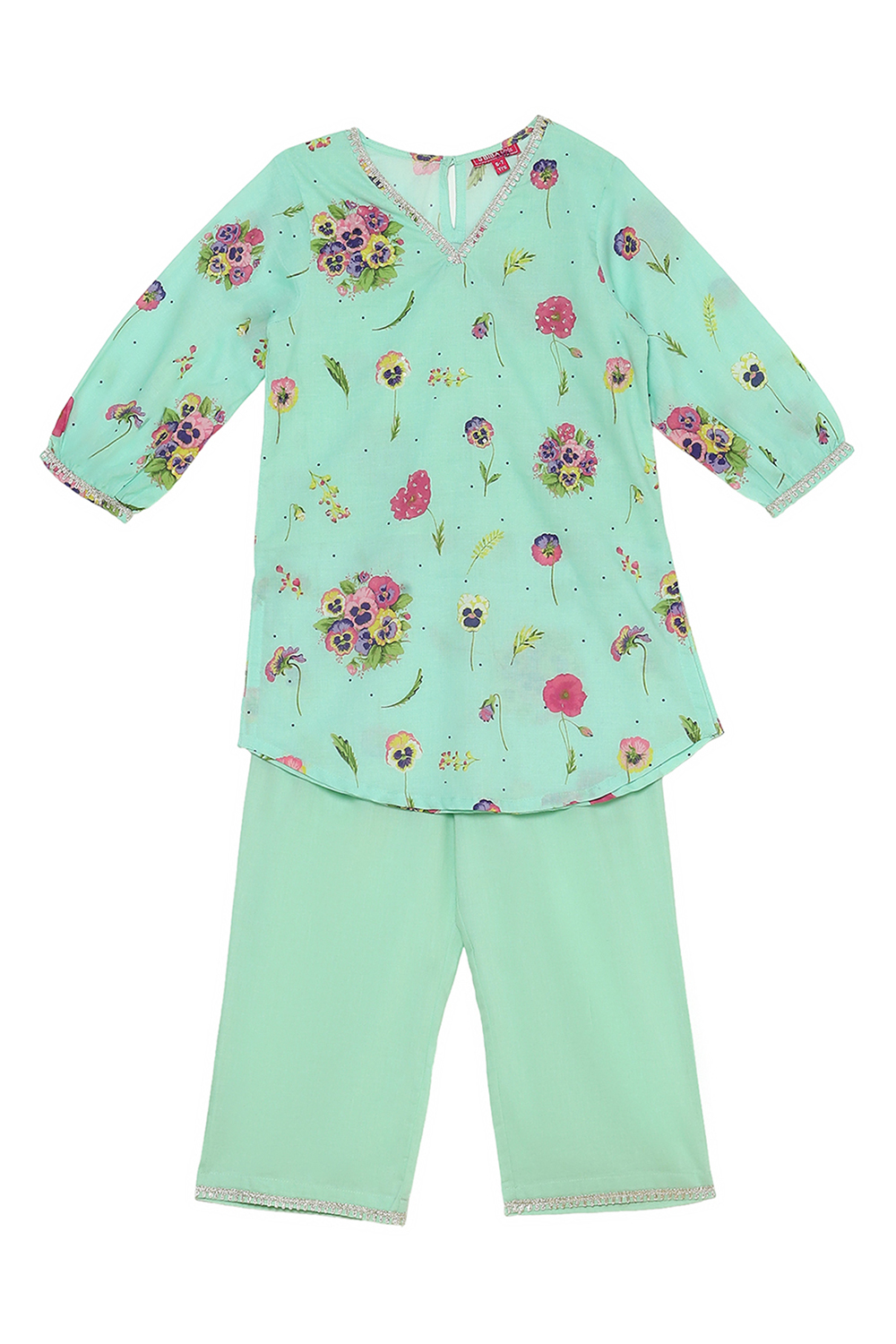 Turquoise Cotton Straight Suit Set image number 0