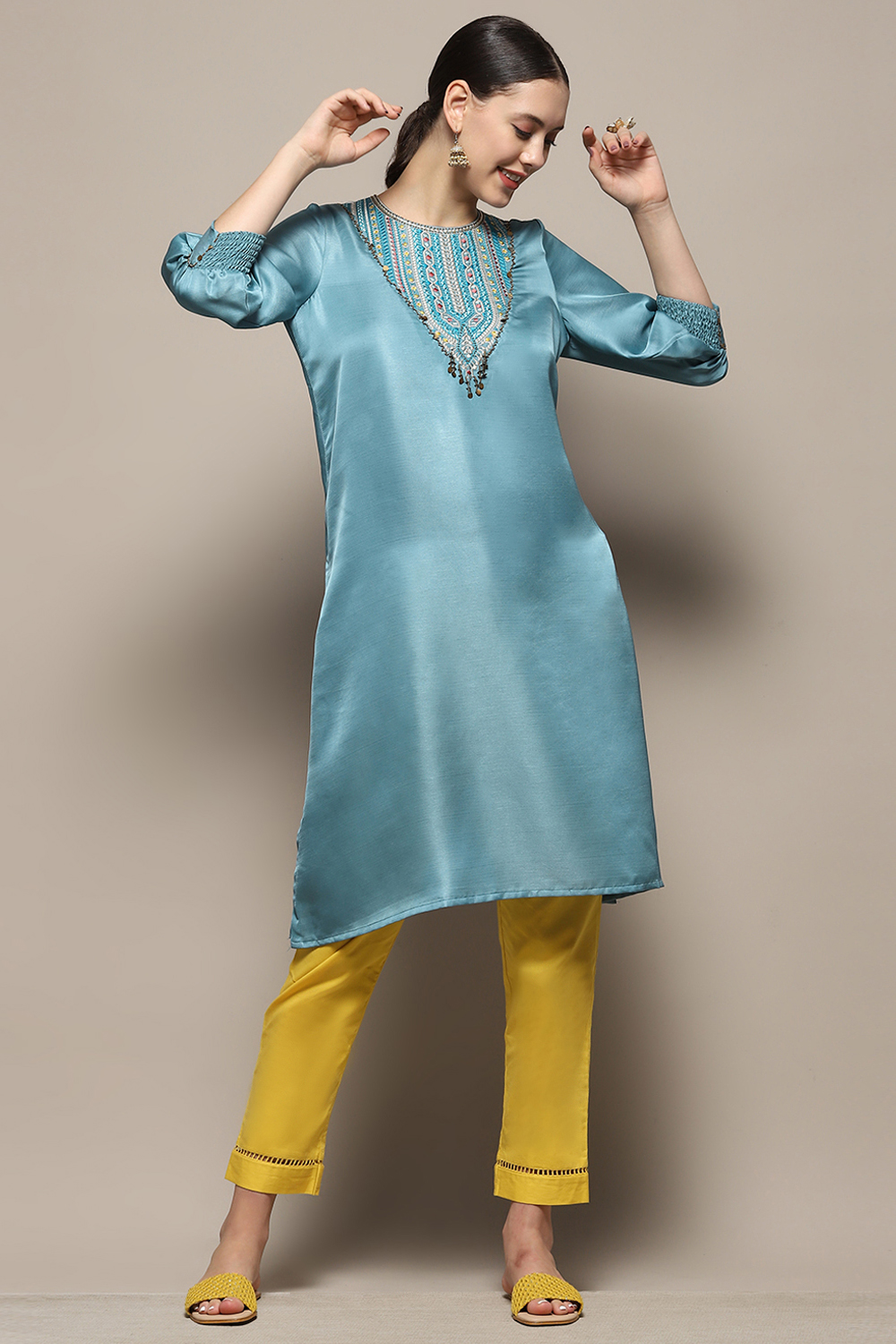 Smoky Blue Straight Regular Fit Festive Kurta image number 0