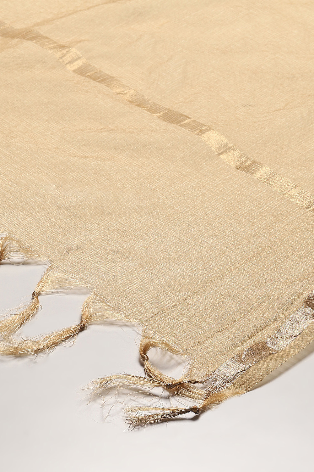 Beige Yard-Dyed Dupatta with Tassels image number 2