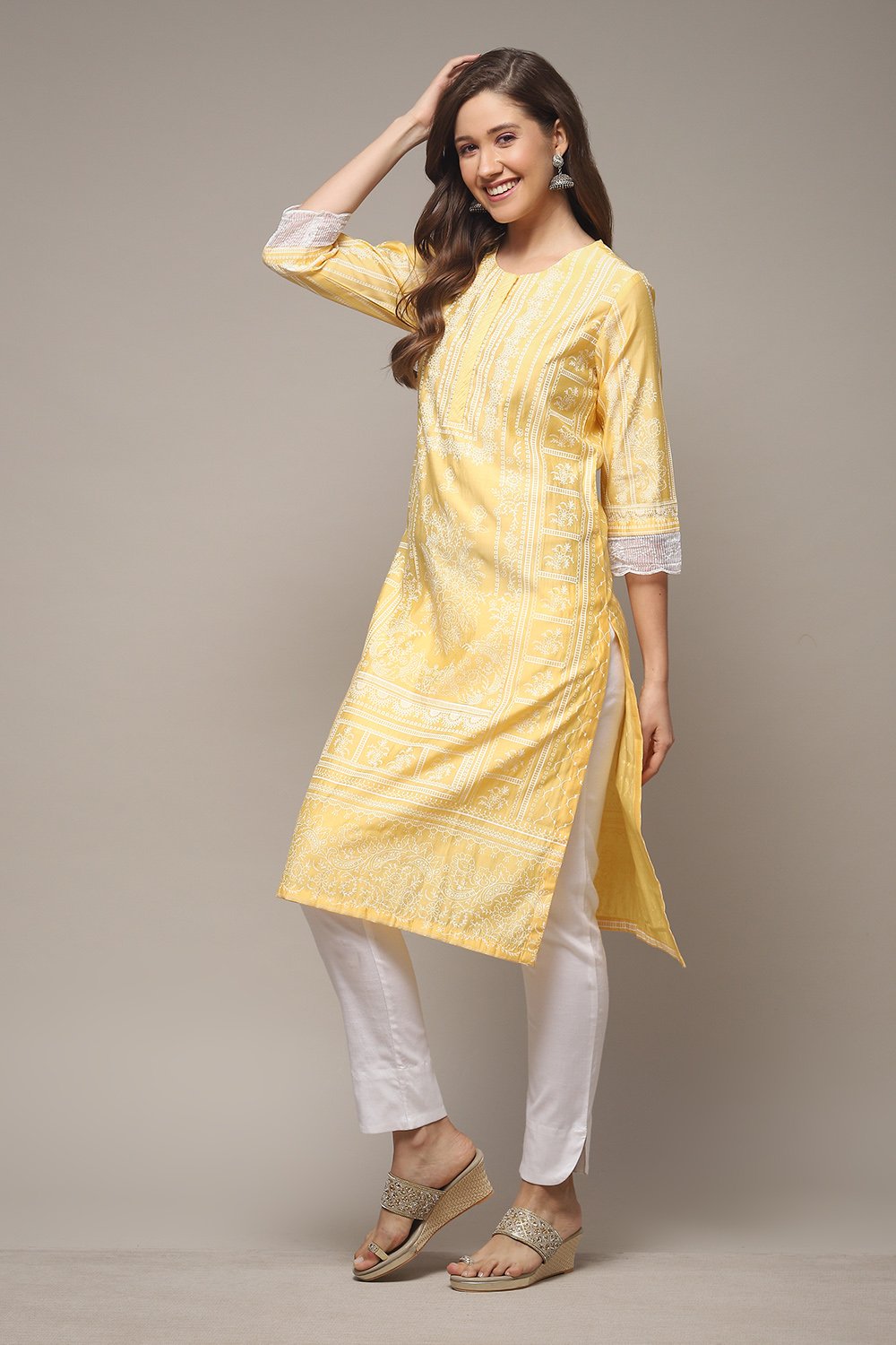 Pink Viscose Straight Printed Kurta image number 3