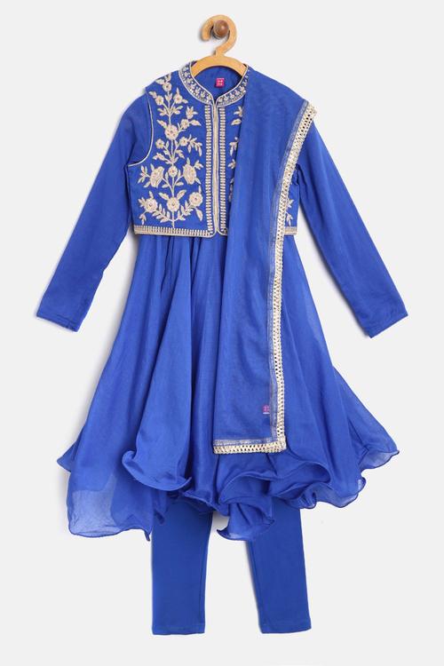 Blue Poly Cotton Anarkali Suit image number 0