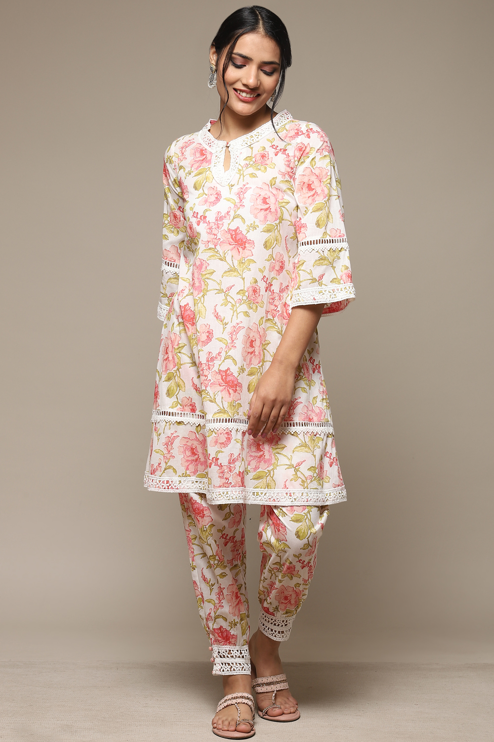 Pink Cotton Straight Printed 2 Piece Set image number 0