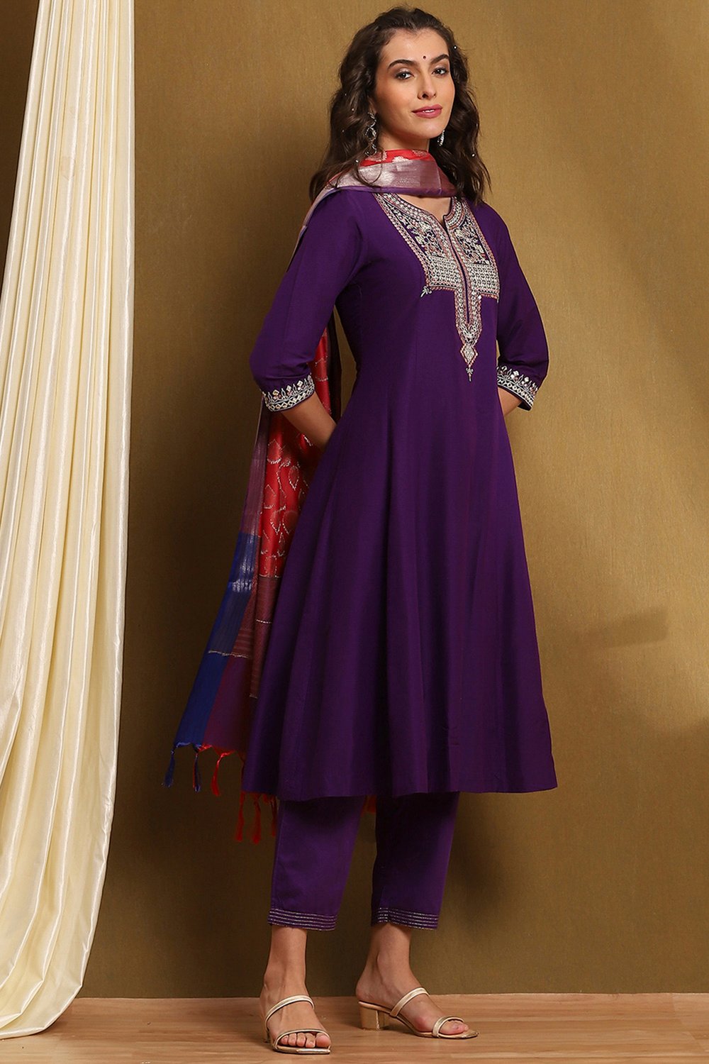 Purple Polyester Blend Kalidar Suit Set image number 5