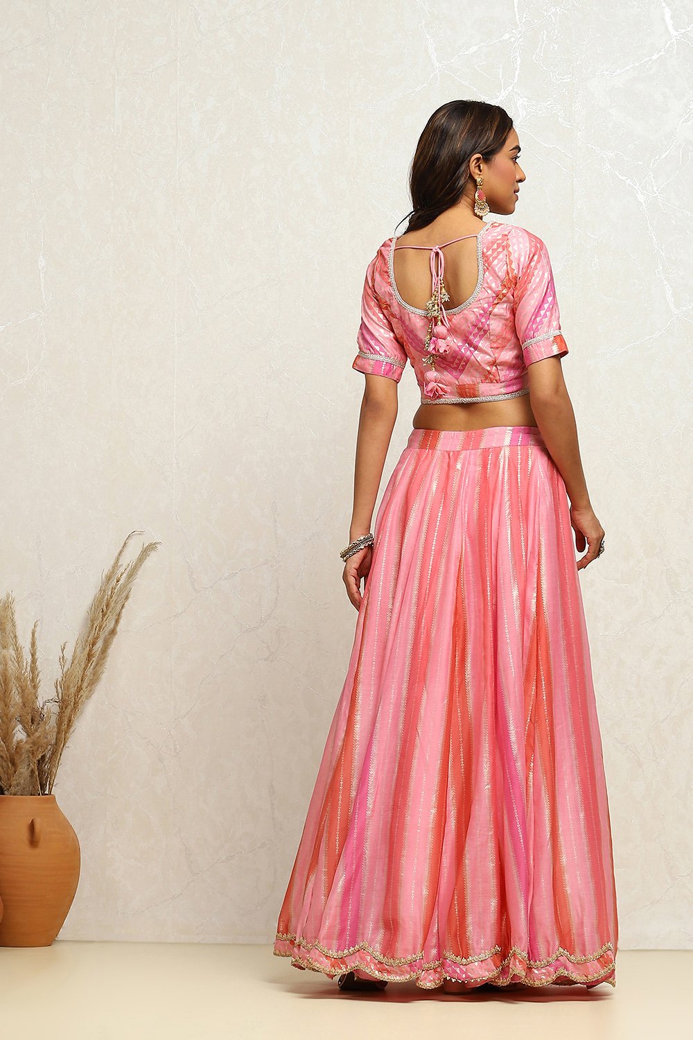 Pink Printed Flared Festive Lehenga Set image number 4