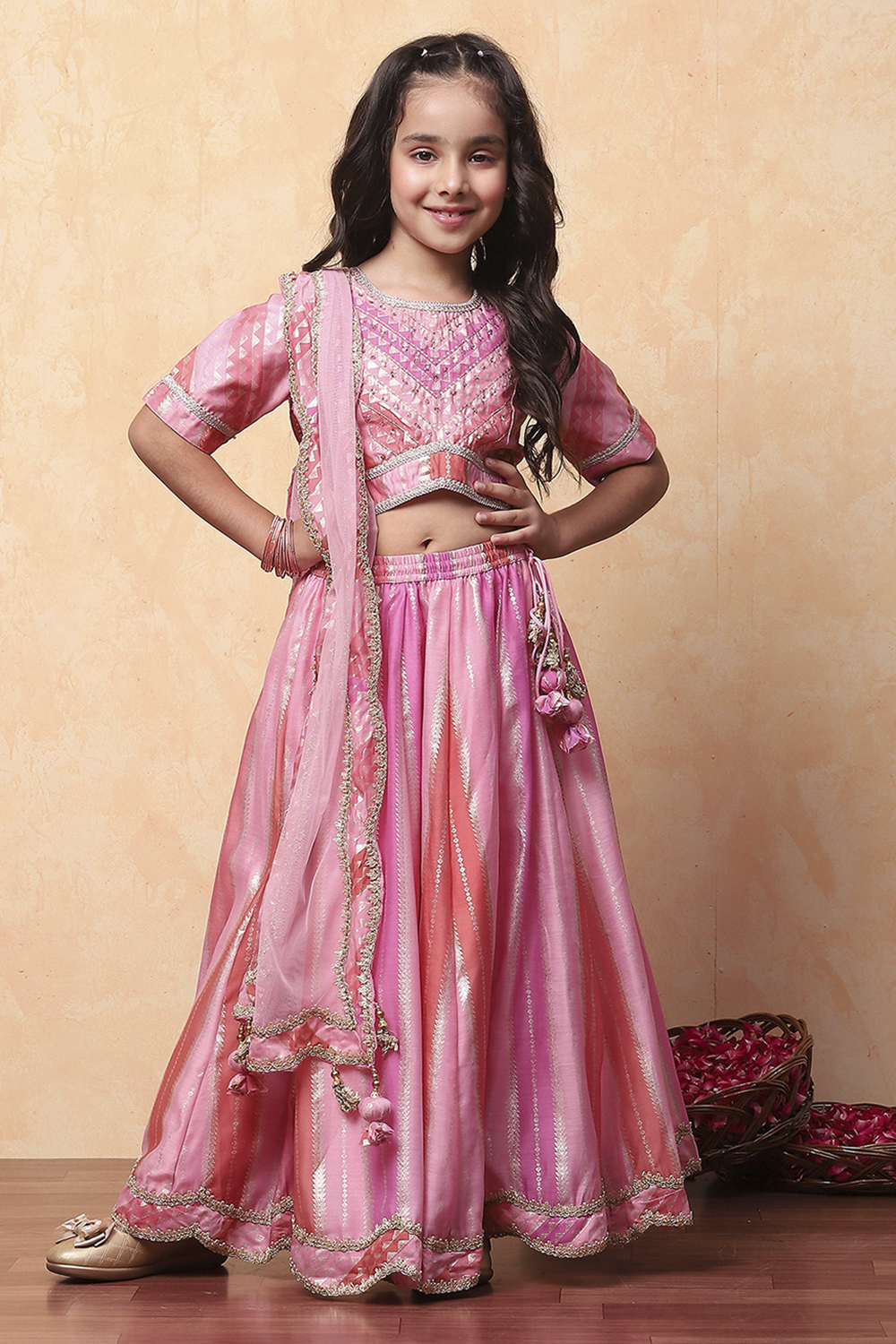 Pink Brocade Chanderi Lehenga With Blouse Organza Dupatta image number 6