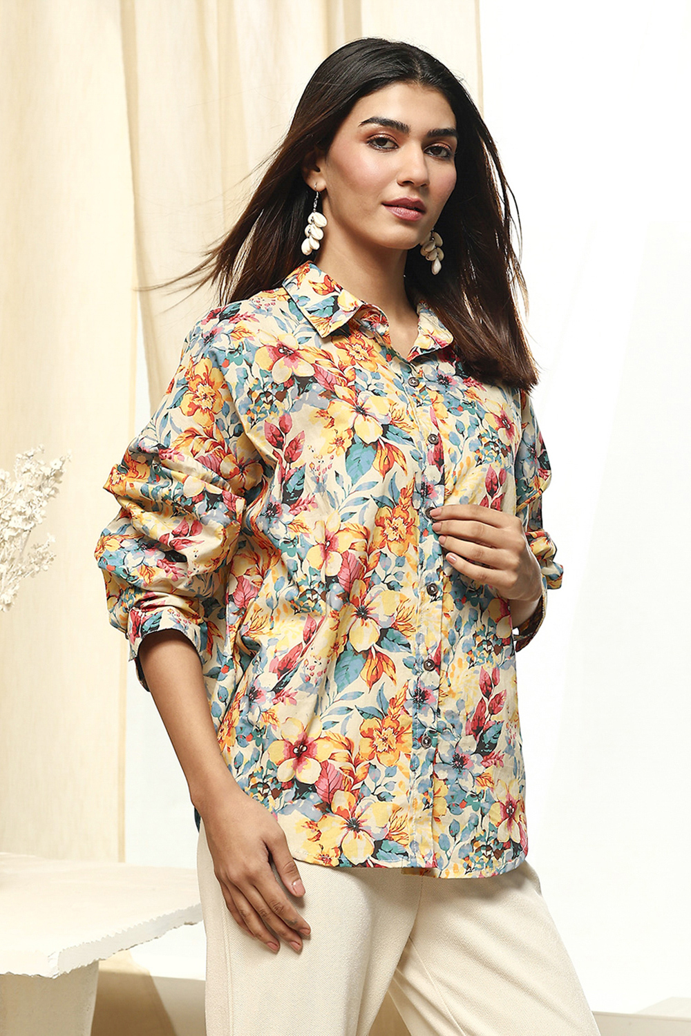 Multi-Colored Cotton Floral Shirt image number 4