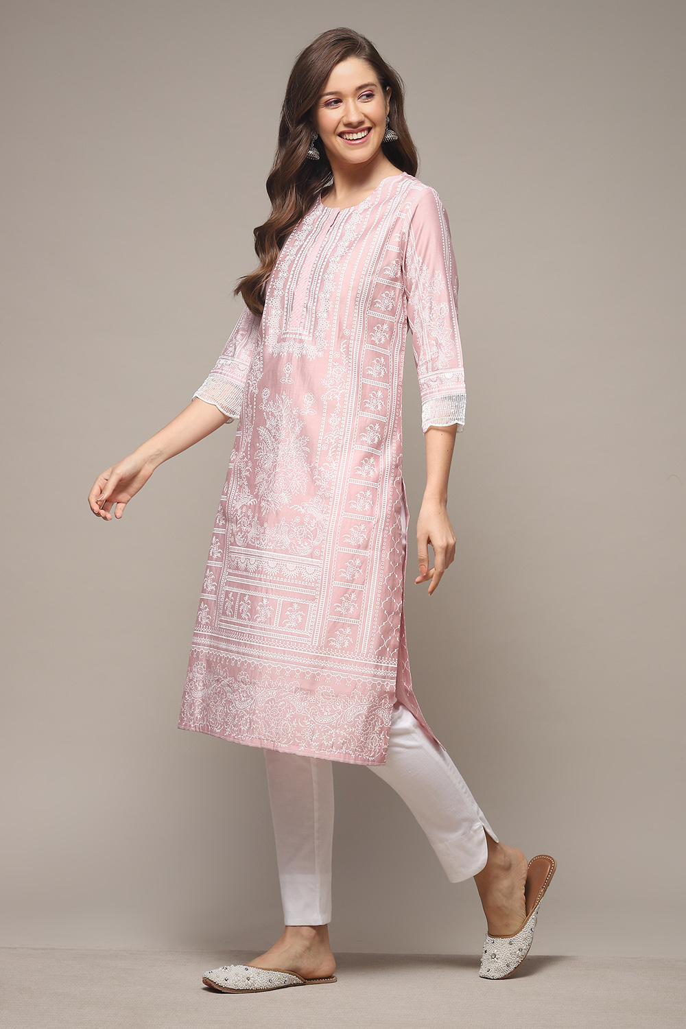 Pink Viscose Straight Printed Kurta image number 3