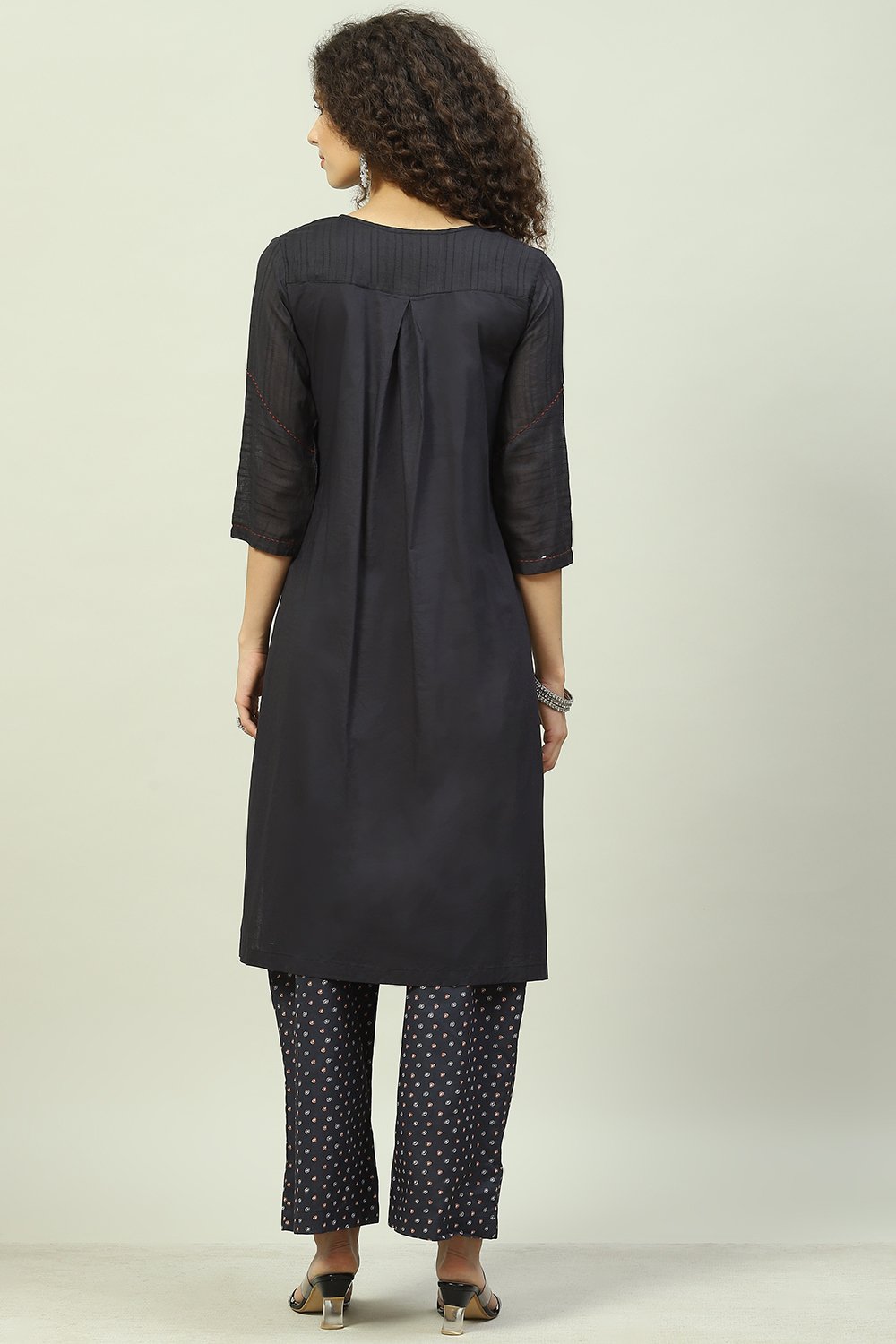 Black Cotton Straight Kurta Palazzo Suit Set image number 4