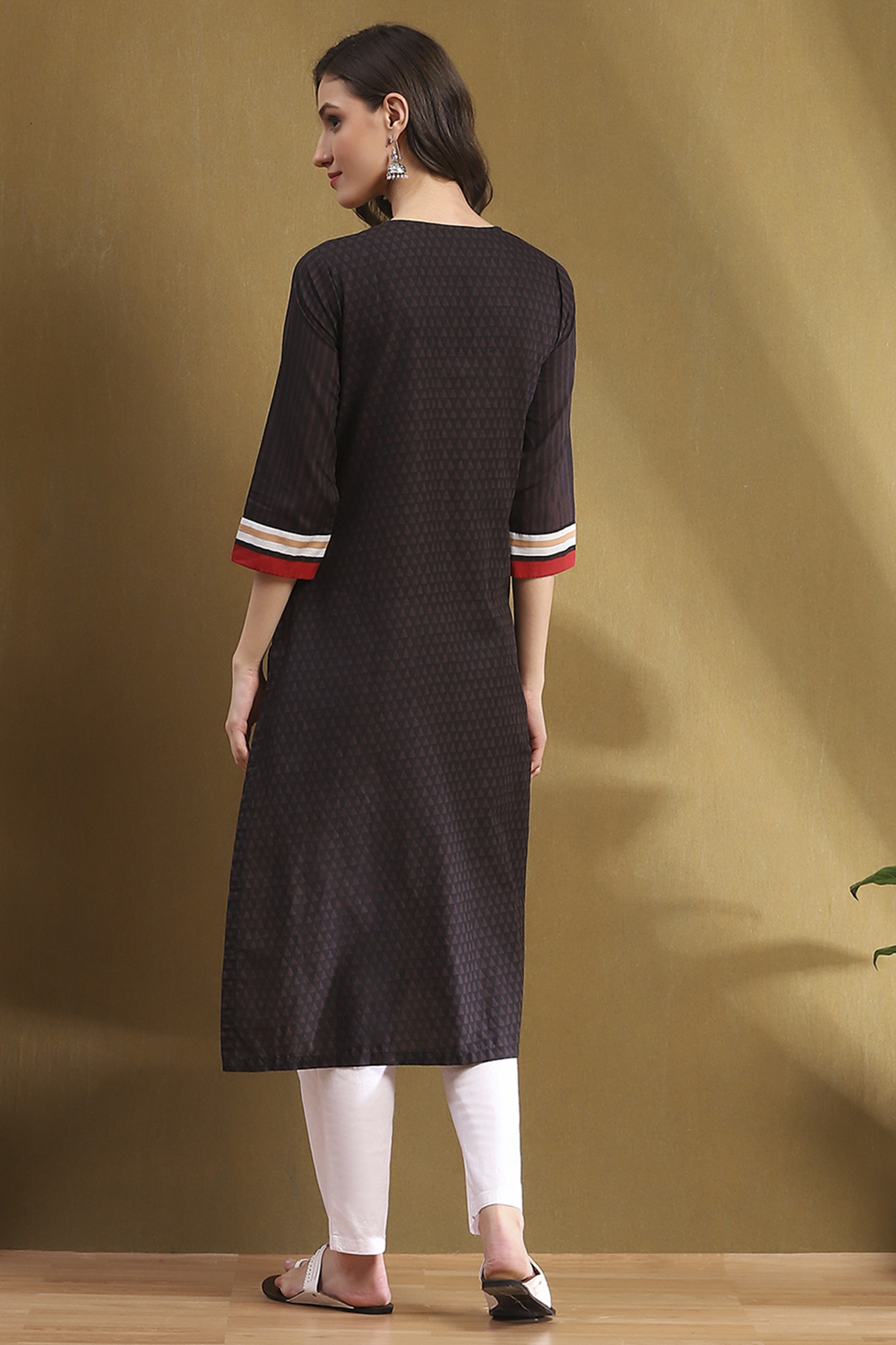 Chocolate Cotton Straight Kurta image number 3