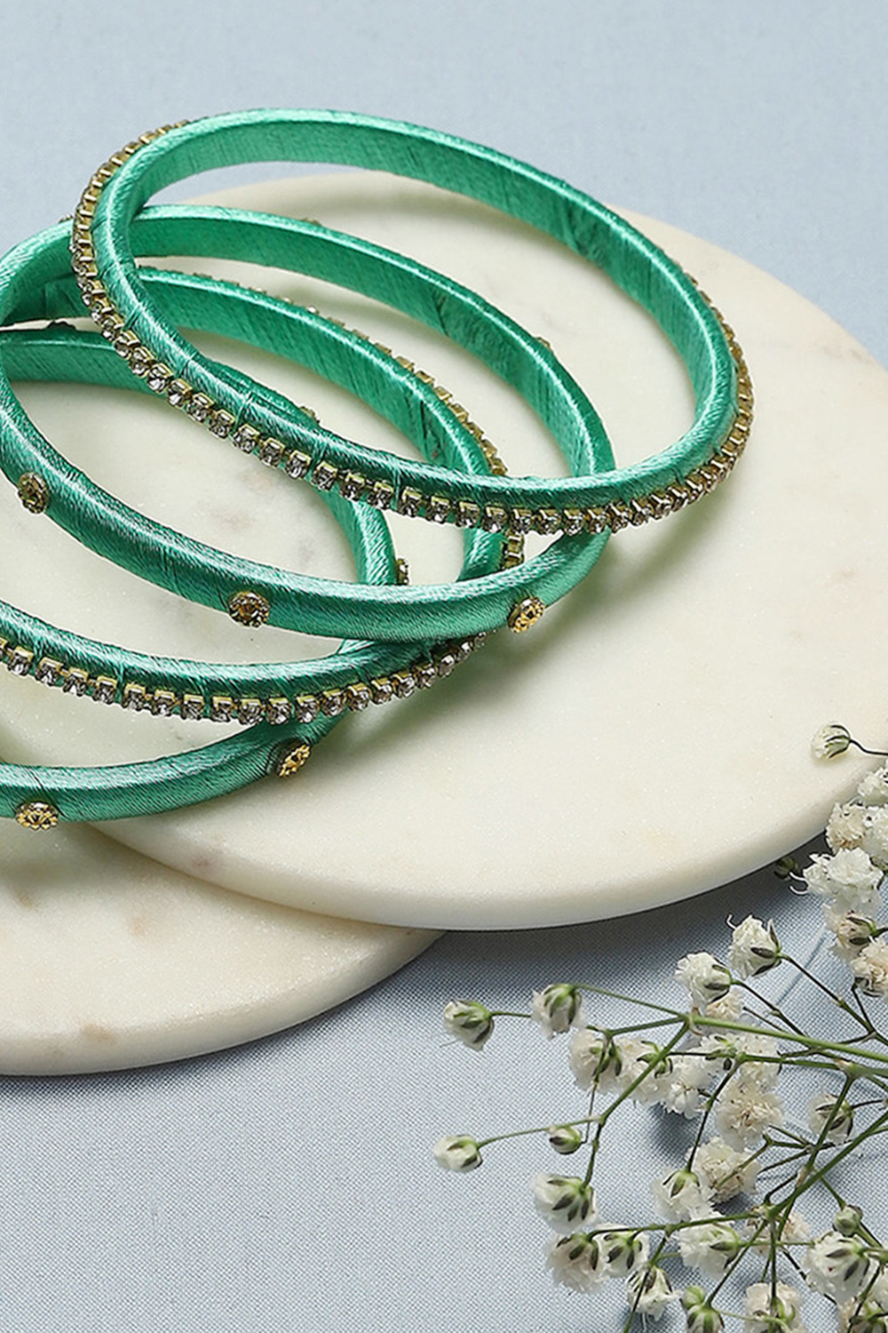 Turquoise Plastic & Thread Bangles image number 1