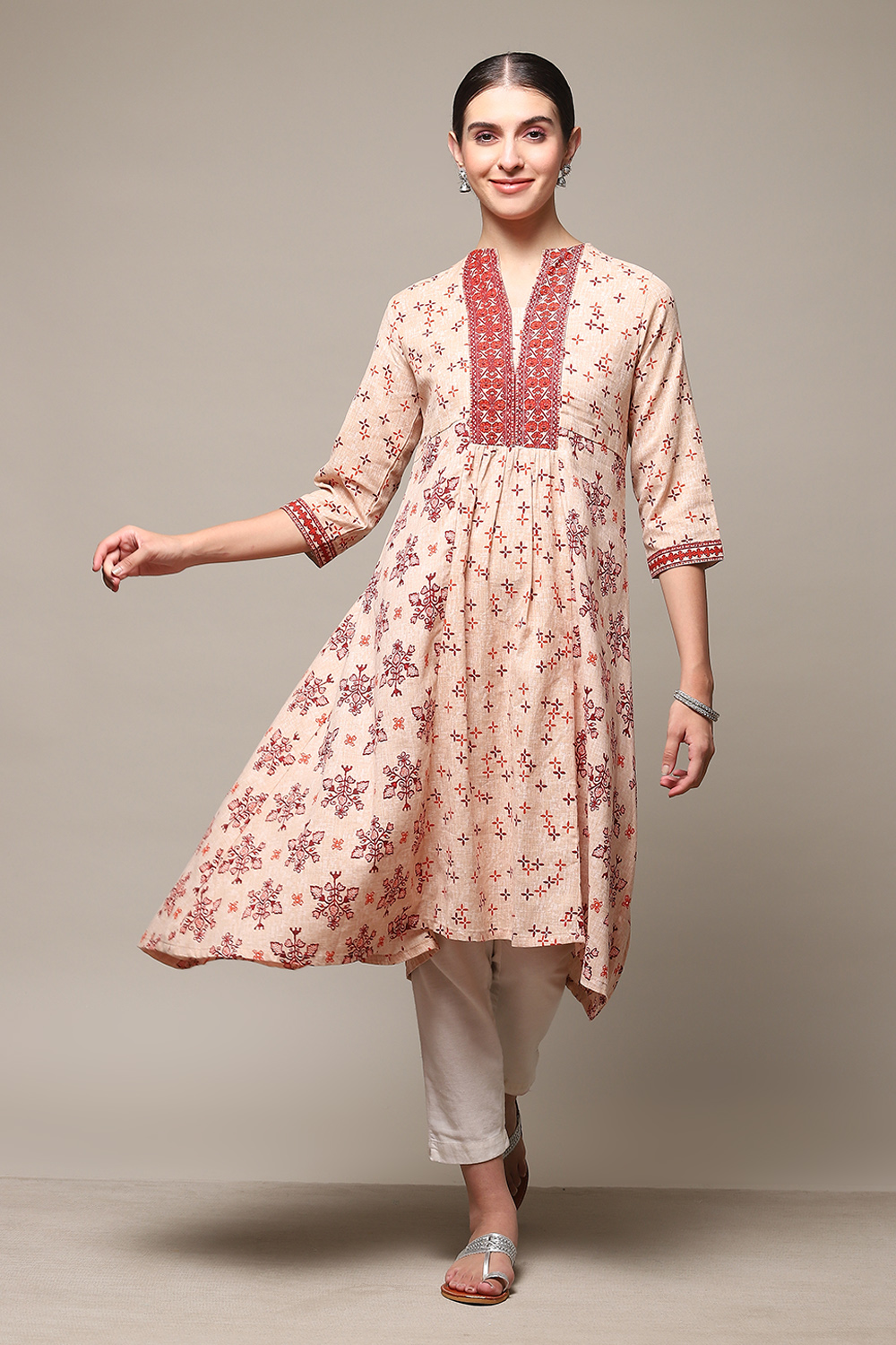 Marine Blue Cotton Blend A-Line Printed Kurta image number 0