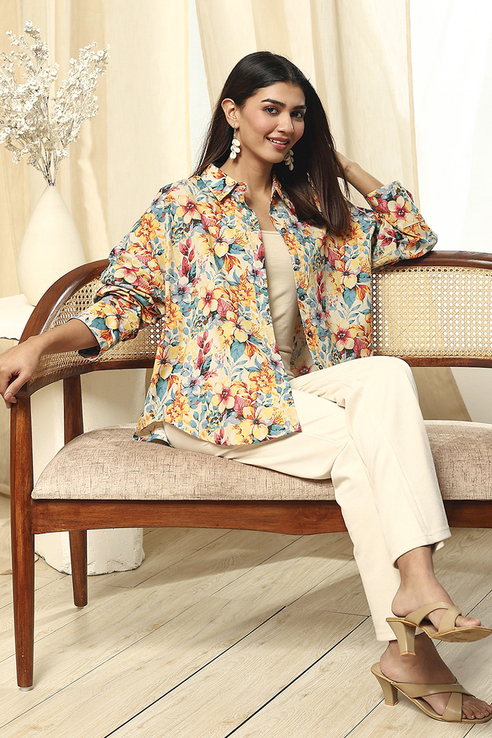 Multi-Colored Cotton Floral Shirt image number 0