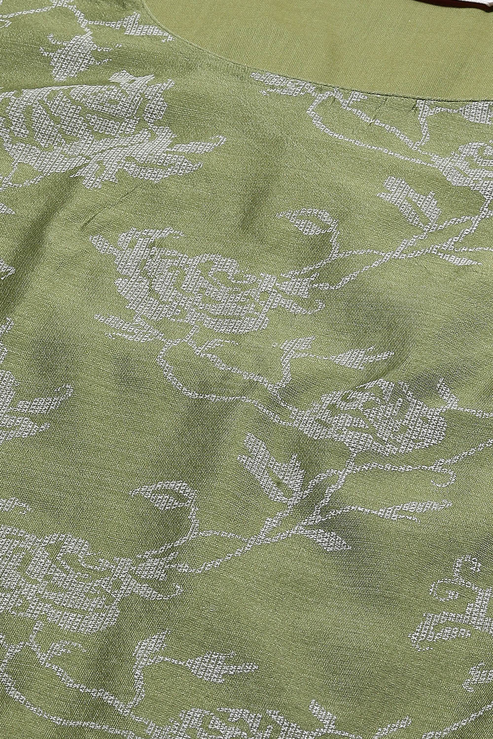 Green Art Silk Straight Printed Kurta image number 1