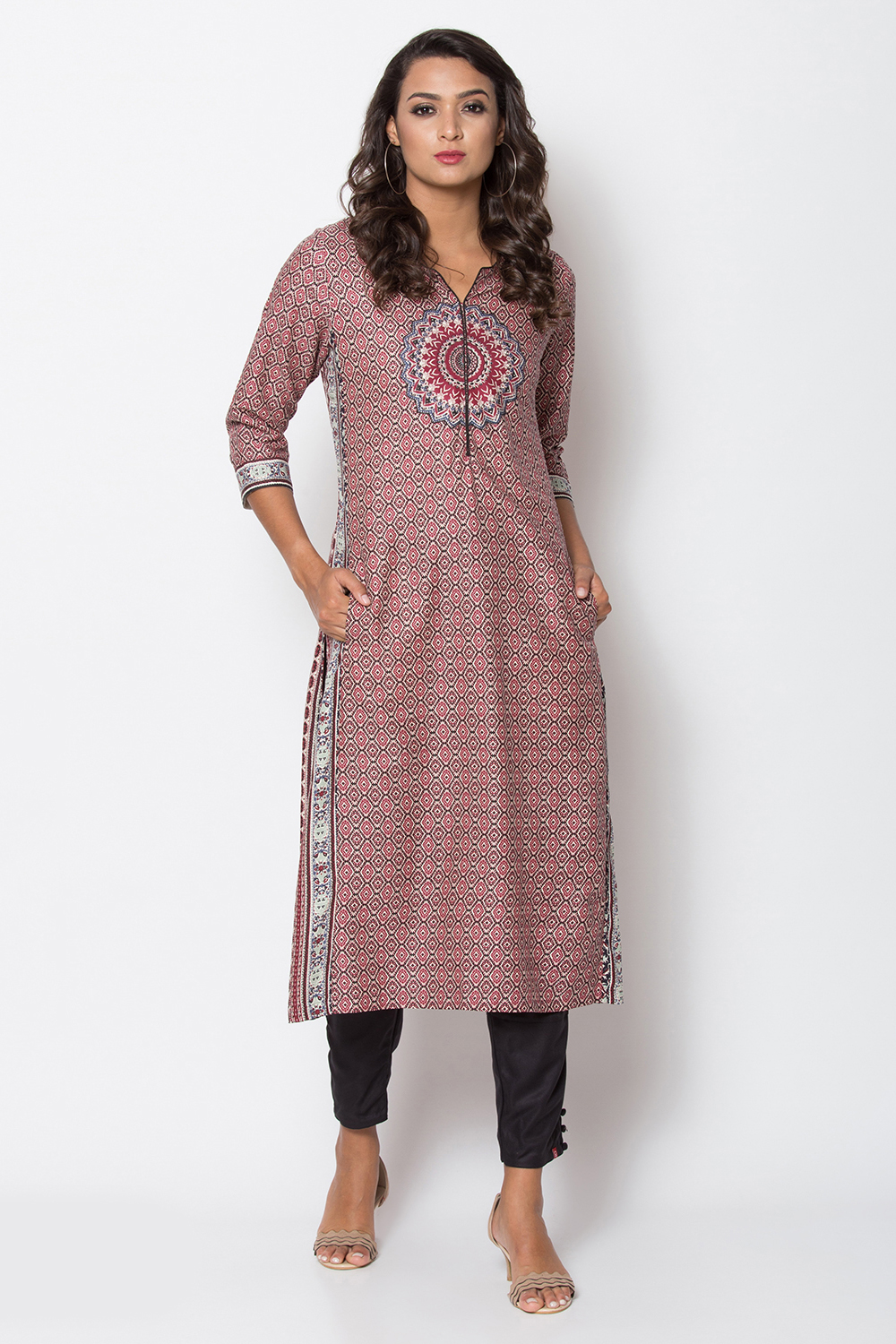 Red Rayon Straight Printed Kurta image number 3