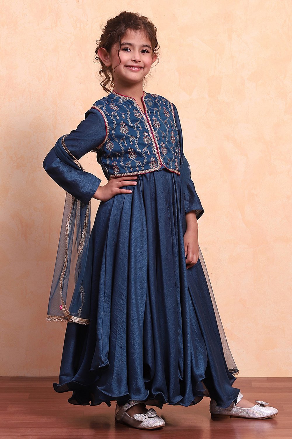 Teal Polyester Blend Anarkali Suit Set image number 5