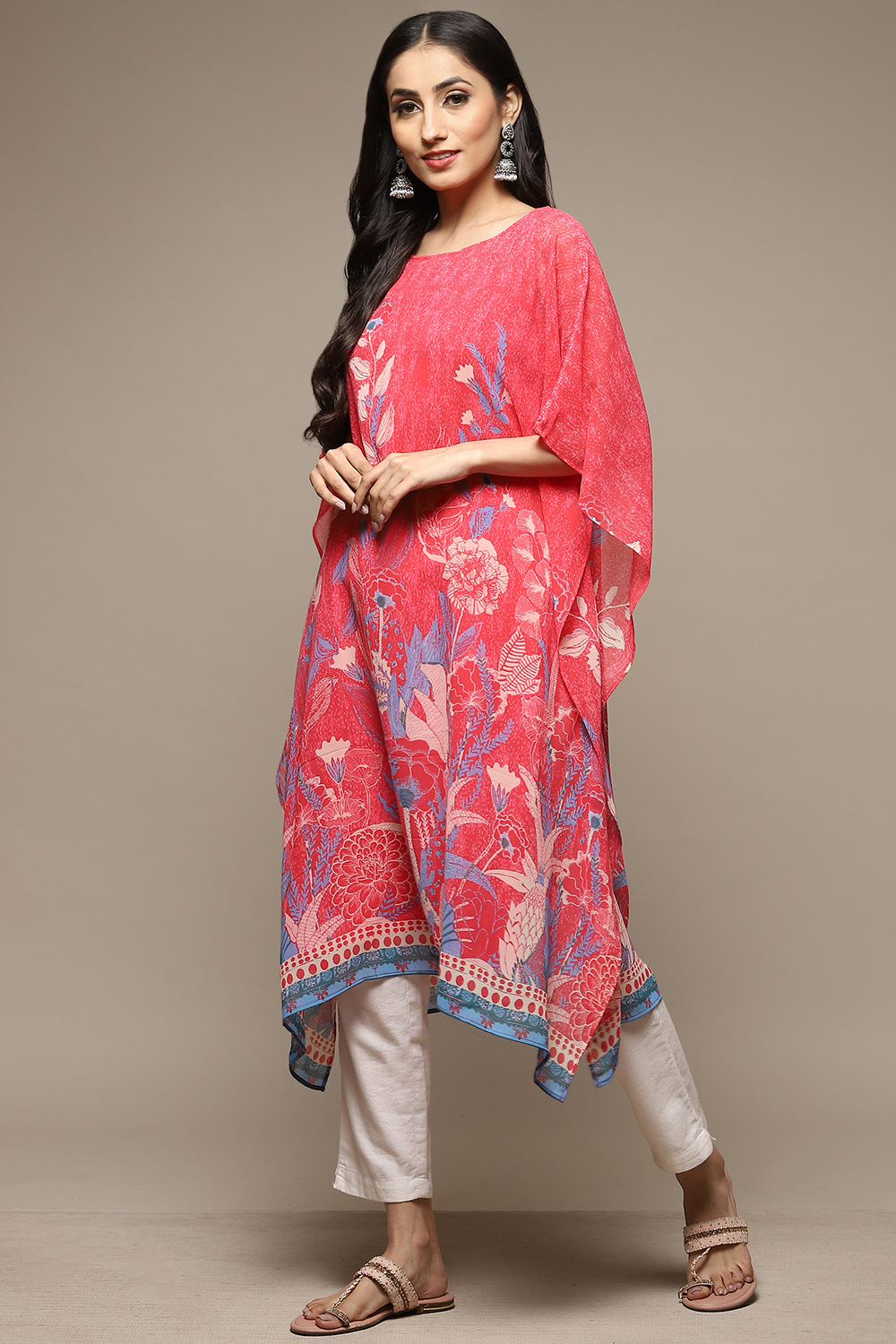 Coral Cotton Blend Straight Printed Kurta image number 6