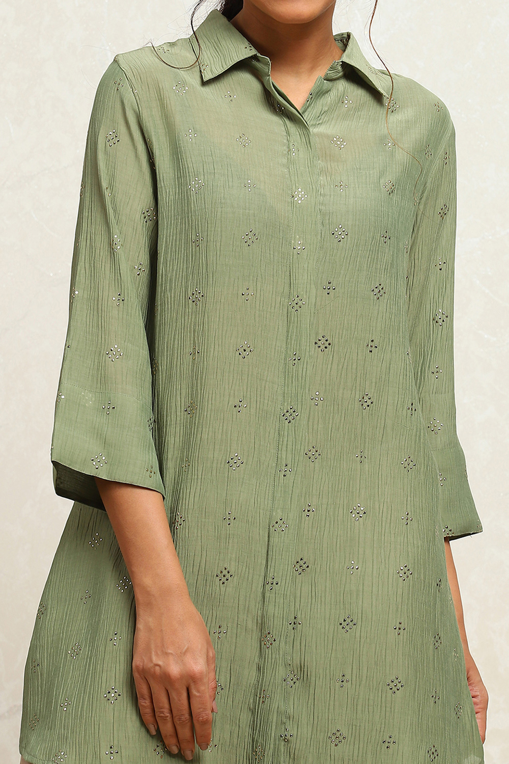 Sage Green Straight Shirt-Style Kurti image number 1