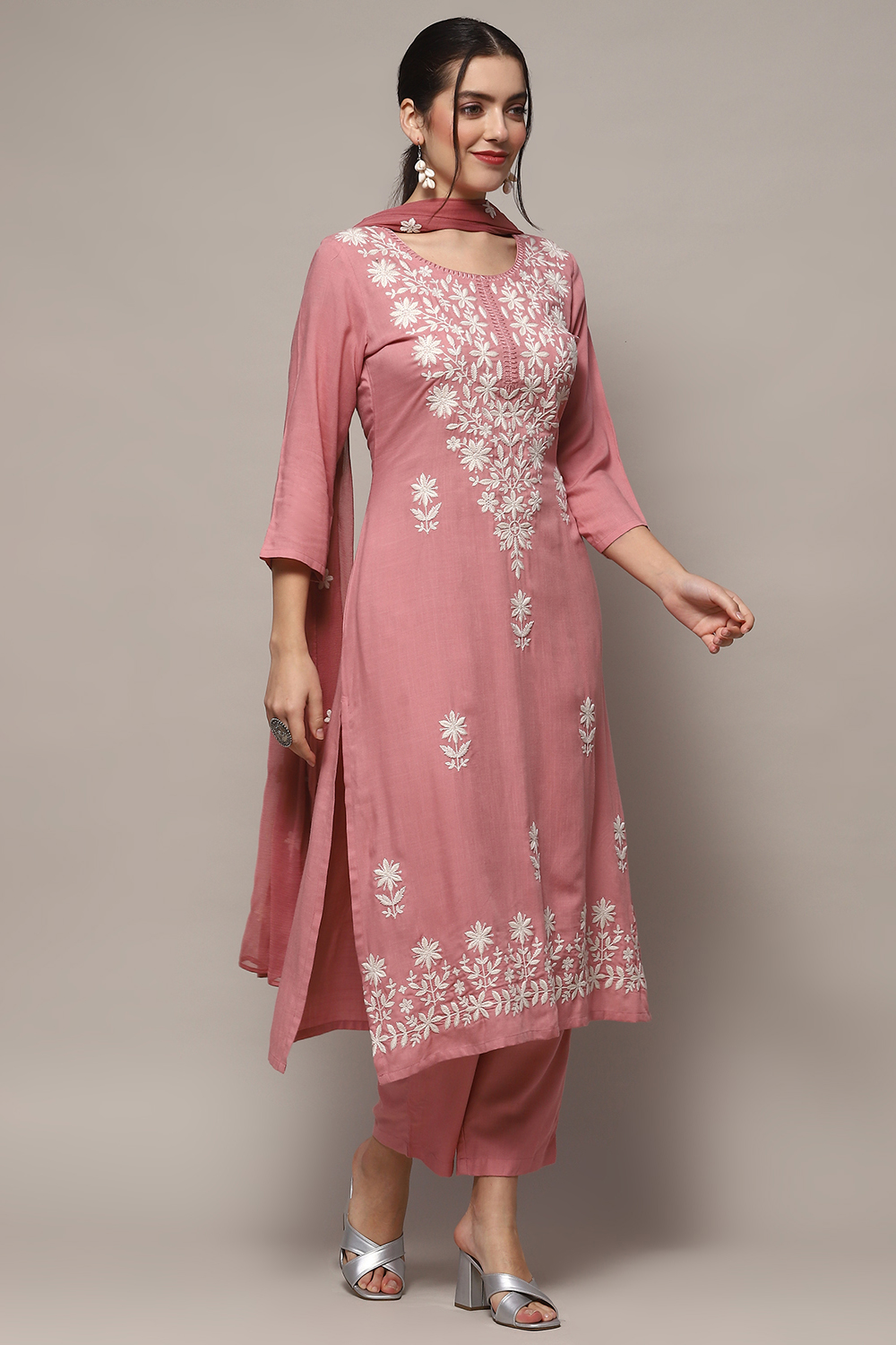 Pastel Pink Rayon Unstitched Suit set image number 7