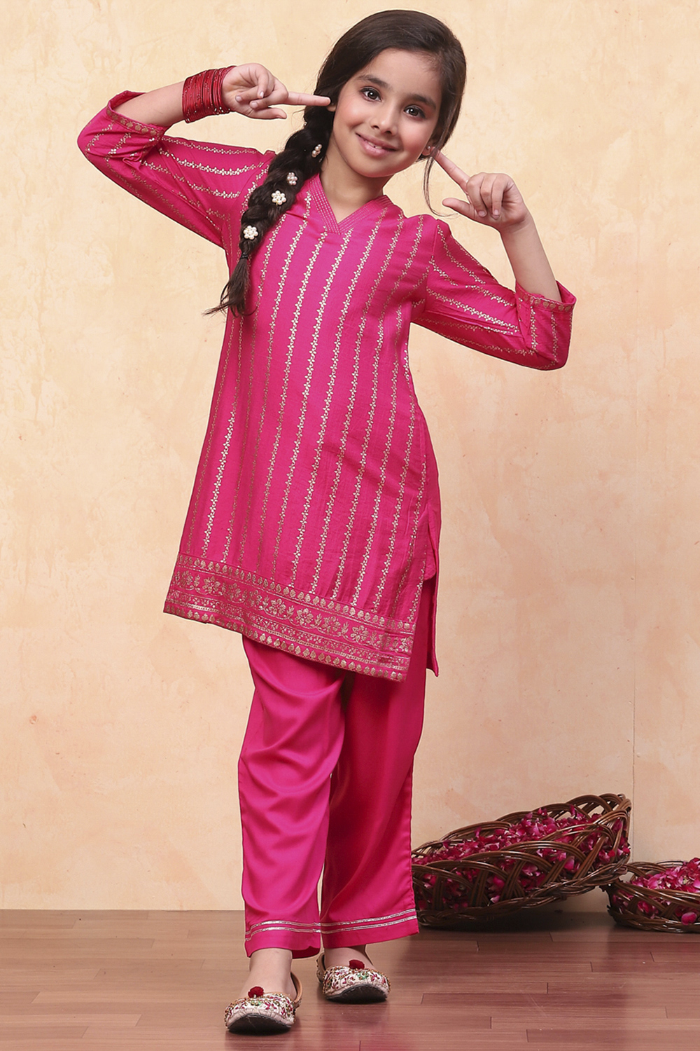 Fuchsia Viscose Blend Foil Printed Straight Kurta Set image number 6