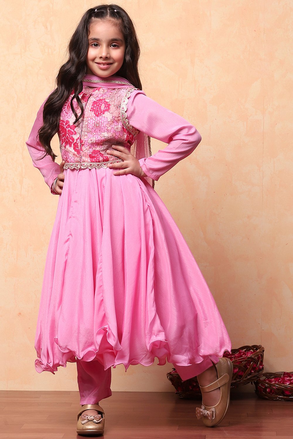 Pink Polyester Blend Anarkali With Jacket Suit Set image number 5